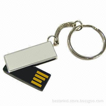 Mini Swivel USB Flash Drive, Keychain Attached, Super Slim, Printed/Engraved/Domed Logo